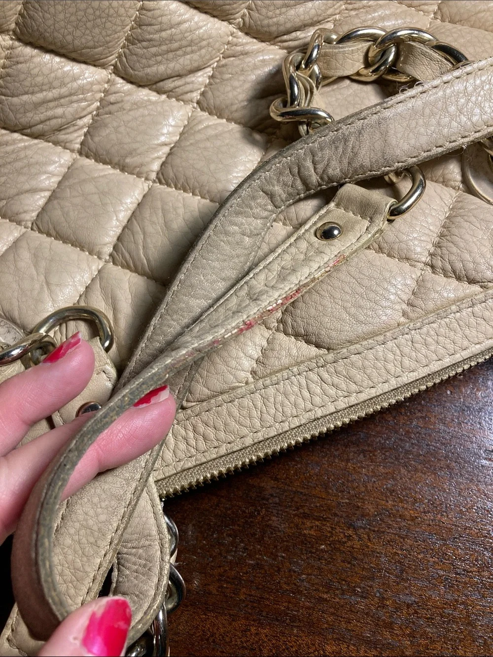 Kate Spade Georgiana Quilted Cream Leather Shoulder Bag with Chain Straps